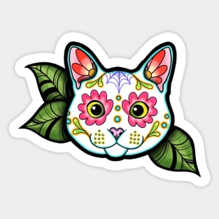 White Cat - Day of the Dead Sugar Skull Kitty Sticker